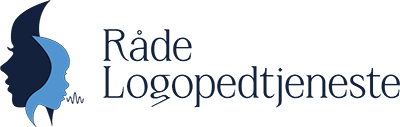 Logo Råde Logopedtjeneste. Ikon er to hoder som ser hver sin vei, det ene mørkeblått, det andre lyseblått